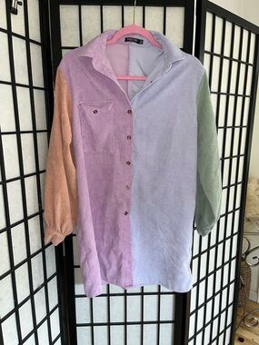 Nasty Gal Pastel Corduroy Shirt Dress